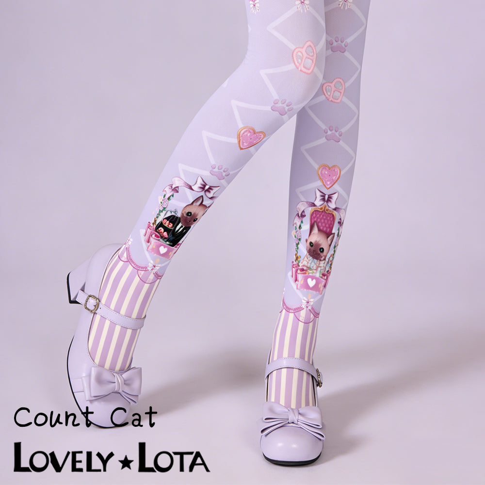 【In Stock】 LovelyLota Original Count Kitty Cute Print 120D Velvet Lolita Pantyhose