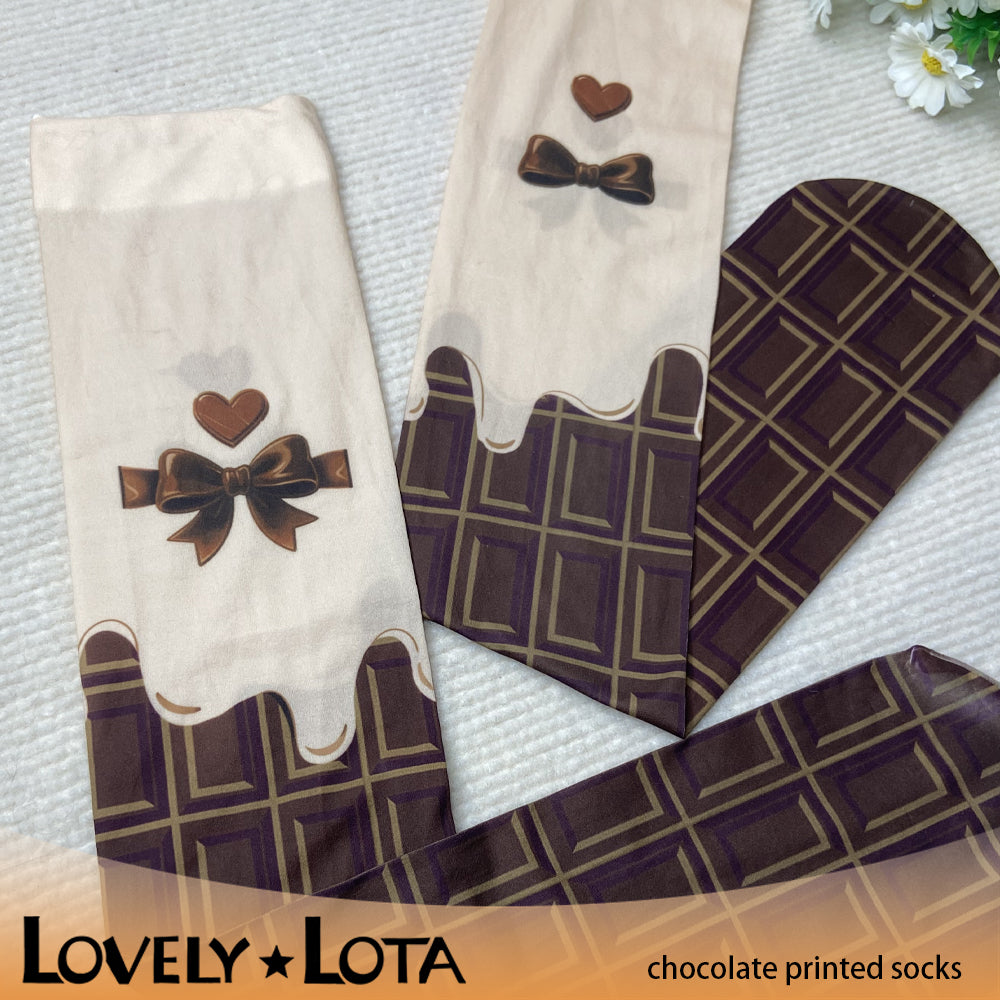 【IN STOCK】LovelyLota Chocolate-Themed Socks: Lolita Socks, Pantyhose, Thigh-Highs, Printed Socks, Original Socks