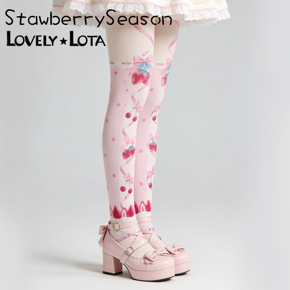 【In Stock】LovelyLota Original Strawberry Season Velvet Print Lolita Tights