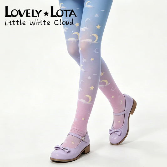 In Stock|LovelyLota Original Star, Moon & Cloud 120D Printed Lolita Pantyhose for Girls