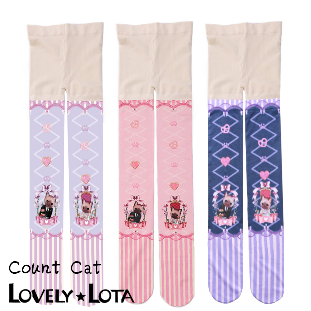 【In Stock】 LovelyLota Original Count Kitty Cute Print 120D Velvet Lolita Pantyhose