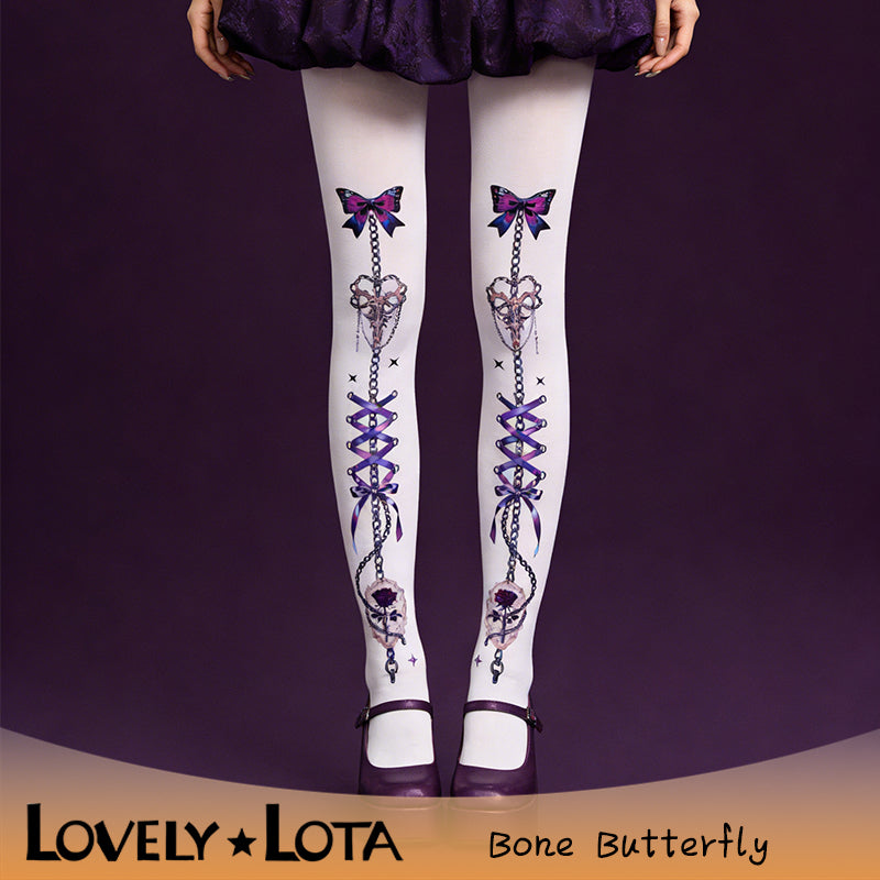【IN STOCK】LovelyLota Original Bone Butterfly Y2K Sexy Lolita Print Socks Pantyhose for Women 120D