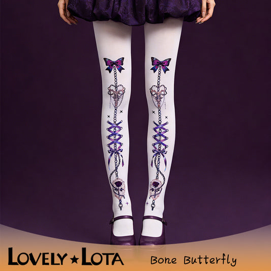 【IN STOCK】LovelyLota Original Bone Butterfly Y2K Sexy Lolita Print Socks Pantyhose for Women 120D