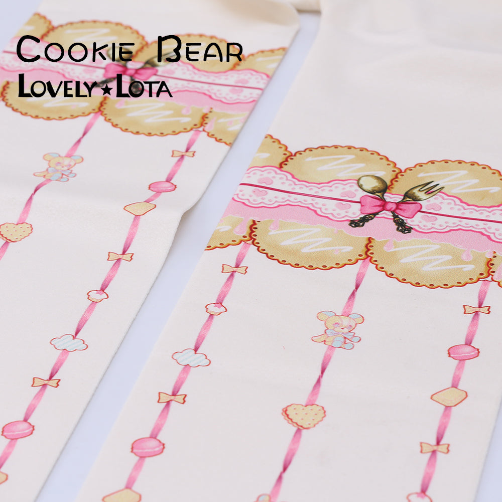 【IN STOCK】LovelyLota Original Cookie Bear Bow Print 120D Velvet Lolita Tights for Women