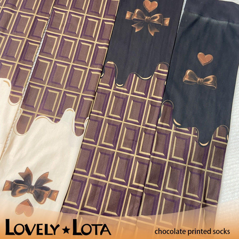 【IN STOCK】LovelyLota Chocolate-Themed Socks: Lolita Socks, Pantyhose, Thigh-Highs, Printed Socks, Original Socks