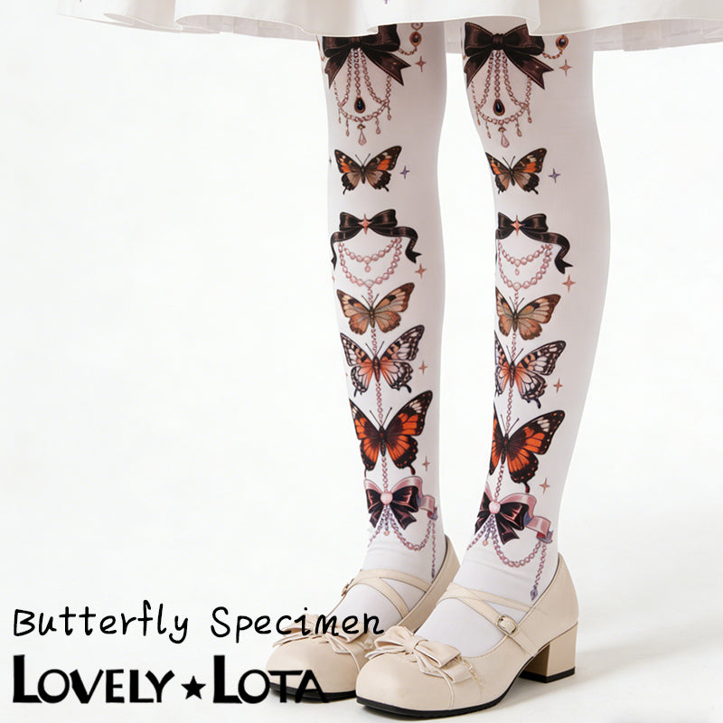 【IN STOCK】LovelyLota Original Butterfly Specimen Elegant Lolita Print Tights, 120D Velvet Pantyhose for Women