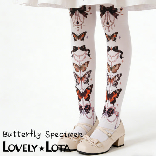 【IN STOCK】LovelyLota Original Butterfly Specimen Elegant Lolita Print Tights, 120D Velvet Pantyhose for Women