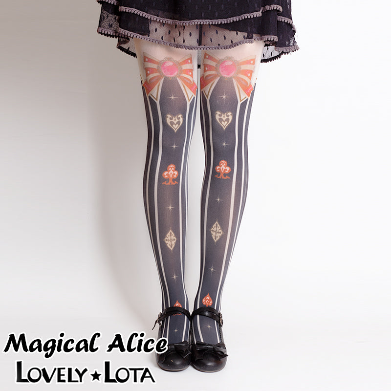 【In Stock】LovelyLota Original Magical Alice Cute Bow Print Velvet Japanese Style Lolita Tights 120D