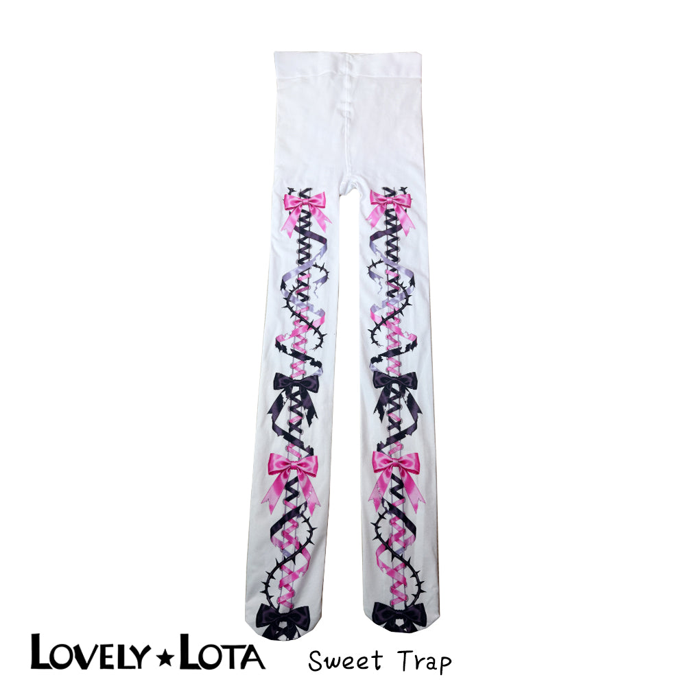 【IN STOCK】LovelyLota Original Sweet Trap Tights for Women, Y2K Edgy Girl Print, 120D Velvet, Lolita Style, In Stock