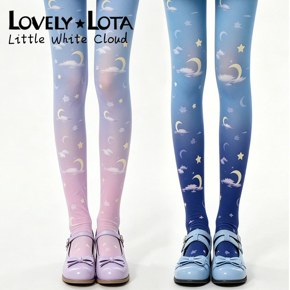 In Stock|LovelyLota Original Star, Moon & Cloud 120D Printed Lolita Pantyhose for Girls