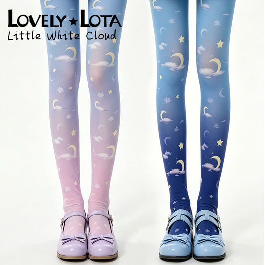 In Stock|LovelyLota Original Star, Moon & Cloud 120D Printed Lolita Pantyhose for Girls