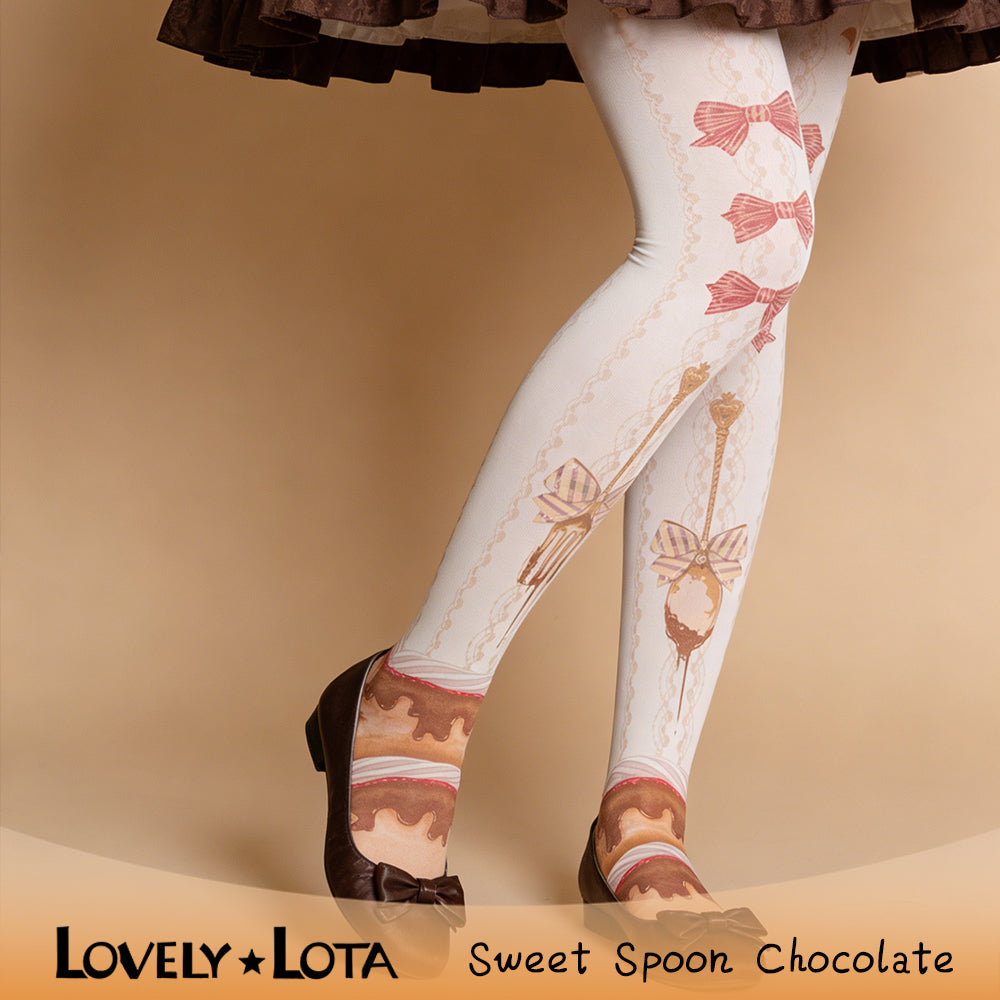 【IN STOCK】LovelyLota Original Sweet Spoon Chocolate Cute Cream Print Velvet Japanese-Style Lolita Pantyhose