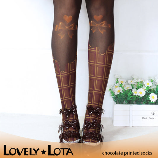 【IN STOCK】LovelyLota Chocolate-Themed Socks: Lolita Socks, Pantyhose, Thigh-Highs, Printed Socks, Original Socks