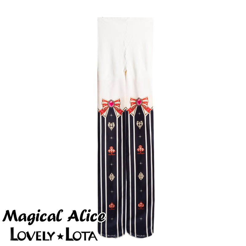 【In Stock】LovelyLota Original Magical Alice Cute Bow Print Velvet Japanese Style Lolita Tights 120D