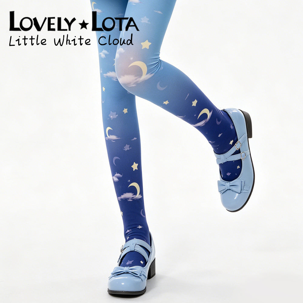 In Stock|LovelyLota Original Star, Moon & Cloud 120D Printed Lolita Pantyhose for Girls