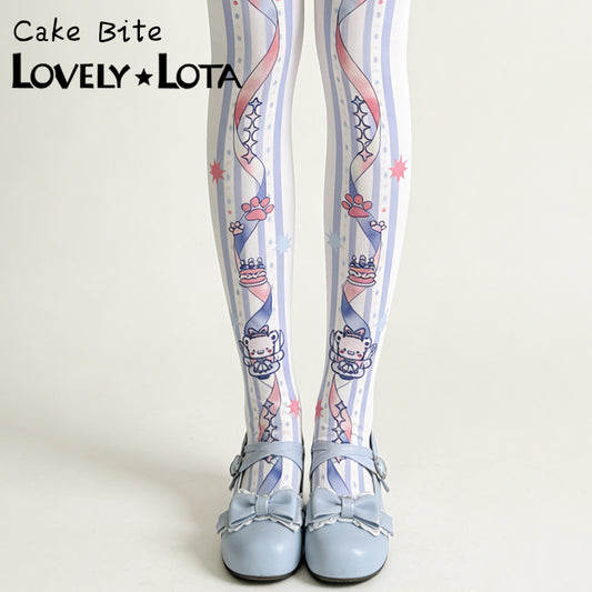【IN STOCK】LovelyLota Original Cake Bite Cute Soft Aesthetic Lolita Printed Opaque Velvet Pantyhose 120D