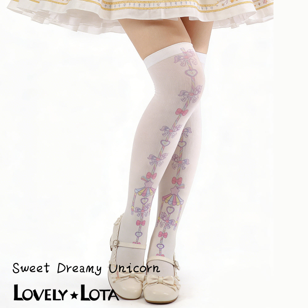 [In Stock] LovelyLota Original Sweet Dream Horse Lolita Socks Printed Over-the-Knee Socks Trojan Horse Pattern Absolute Territory Socks