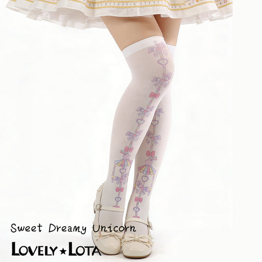 [In Stock] LovelyLota Original Sweet Dream Horse Lolita Socks Printed Over-the-Knee Socks Trojan Horse Pattern Absolute Territory Socks