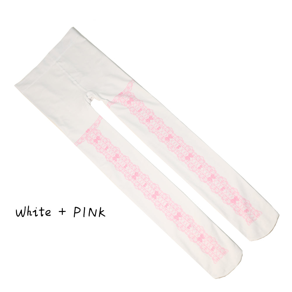 【IN STOCK】LovelyLota Original Design 120D Velvet Pantyhose - Maiden's Aspiration Bow Print Lolita Tights for Girls