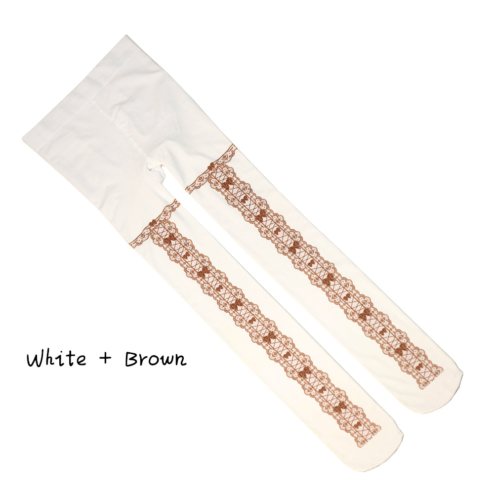 【IN STOCK】LovelyLota Original Design 120D Velvet Pantyhose - Maiden's Aspiration Bow Print Lolita Tights for Girls