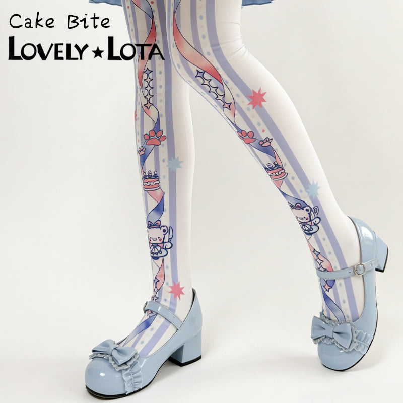 【IN STOCK】LovelyLota Original Cake Bite Cute Soft Aesthetic Lolita Printed Opaque Velvet Pantyhose 120D