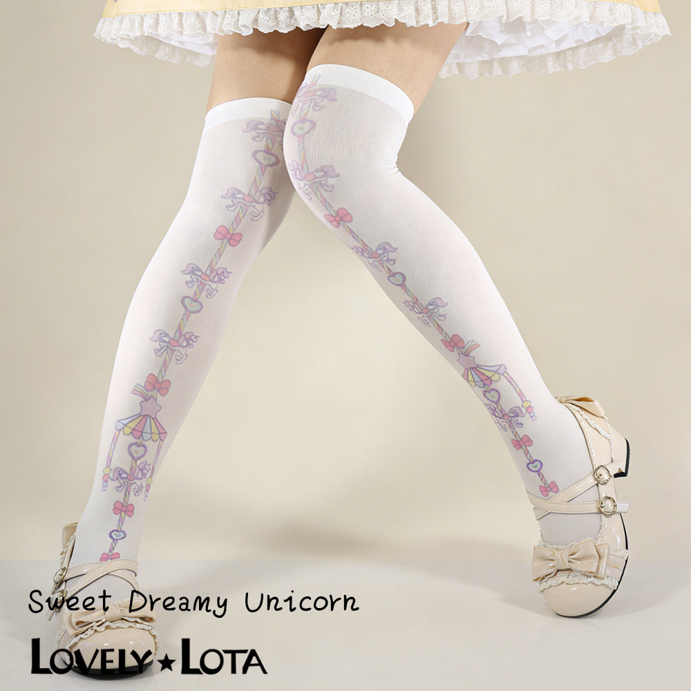 [In Stock] LovelyLota Original Sweet Dream Horse Lolita Socks Printed Over-the-Knee Socks Trojan Horse Pattern Absolute Territory Socks