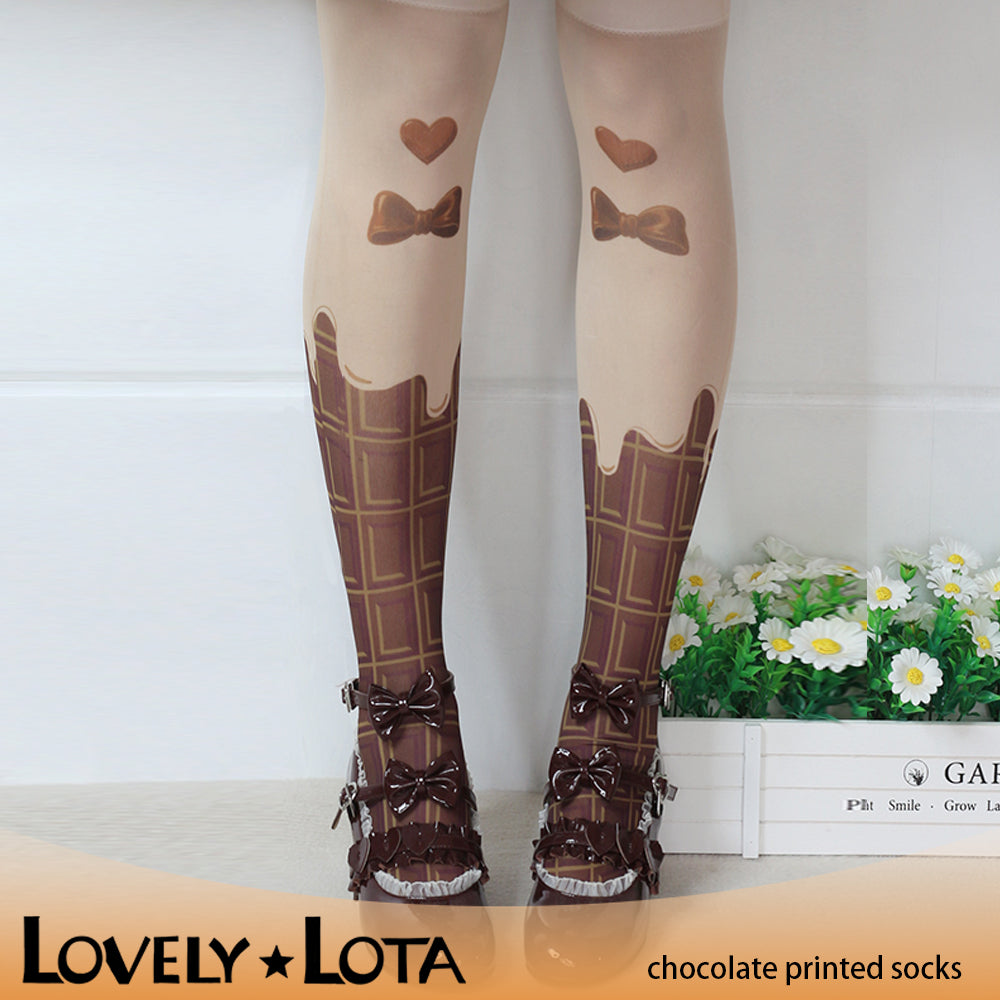【IN STOCK】LovelyLota Chocolate-Themed Socks: Lolita Socks, Pantyhose, Thigh-Highs, Printed Socks, Original Socks