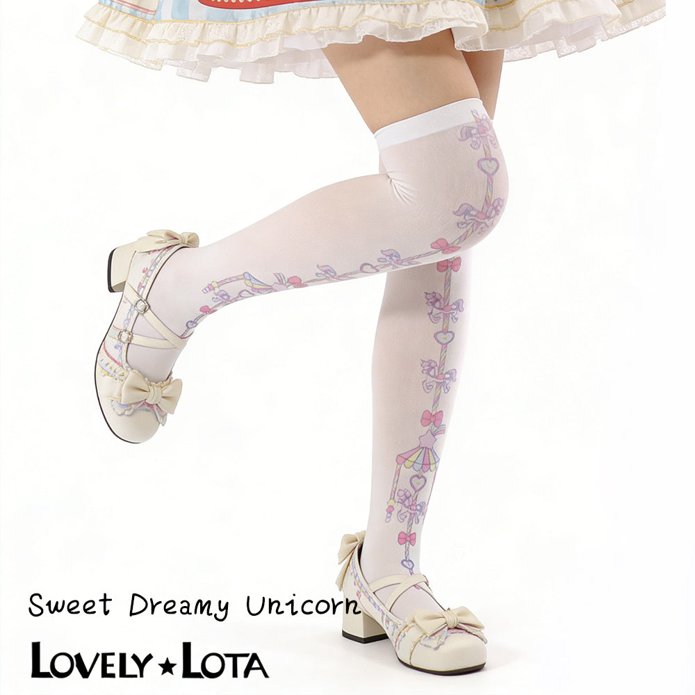 [In Stock] LovelyLota Original Sweet Dream Horse Lolita Socks Printed Over-the-Knee Socks Trojan Horse Pattern Absolute Territory Socks