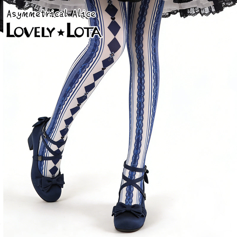 【IN STOCK】LovelyLota Asymmetrical Alice Gothic Lolita Printed Velvet Pantyhose 120D Opaque Tights
