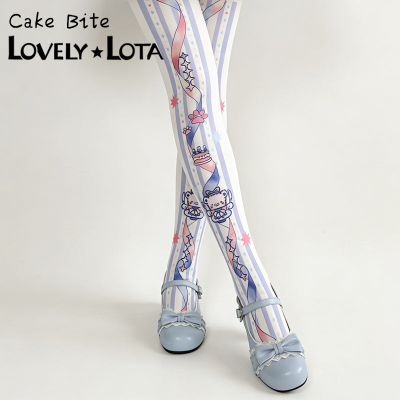 【IN STOCK】LovelyLota Original Cake Bite Cute Soft Aesthetic Lolita Printed Opaque Velvet Pantyhose 120D