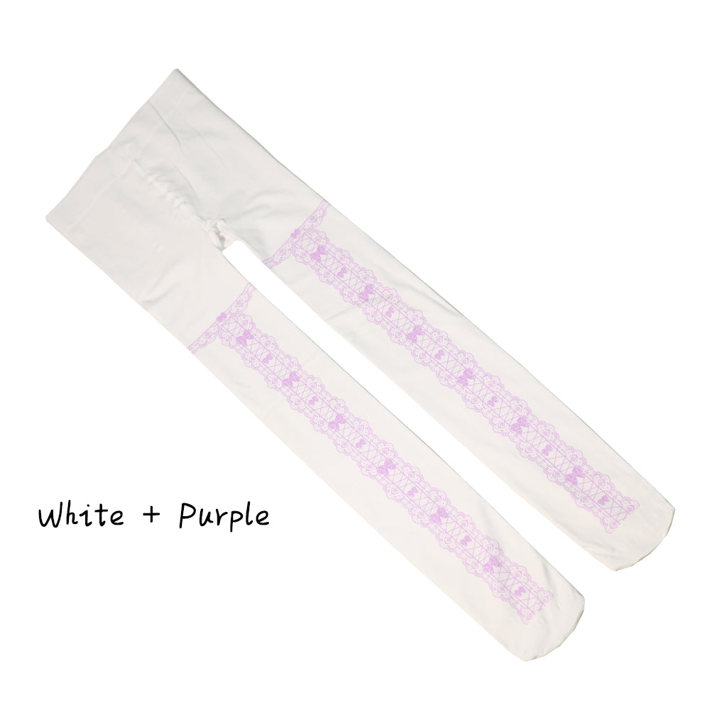 【IN STOCK】LovelyLota Original Design 120D Velvet Pantyhose - Maiden's Aspiration Bow Print Lolita Tights for Girls