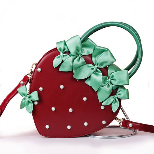【IN STOCK】LovelyLota Small Strawberry Pearl Red Bow Tote Crossbody Lolita Bag