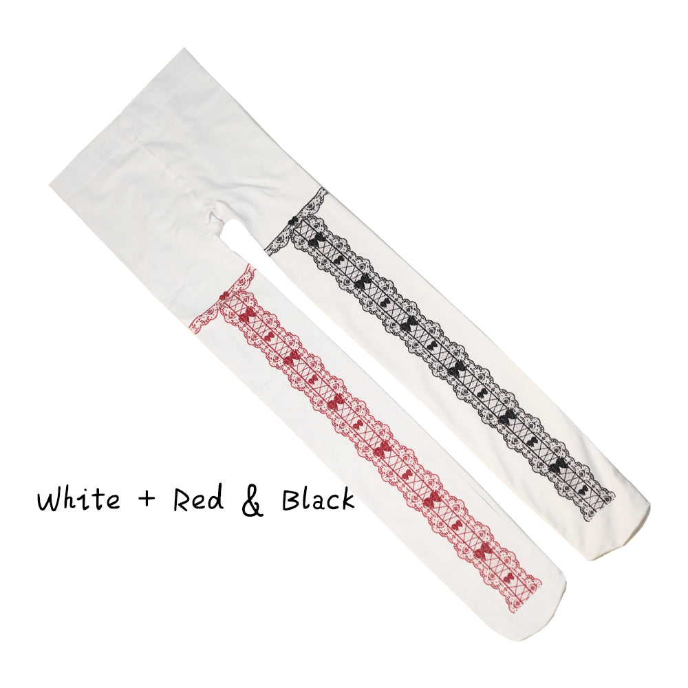 【IN STOCK】LovelyLota Original Design 120D Velvet Pantyhose - Maiden's Aspiration Bow Print Lolita Tights for Girls