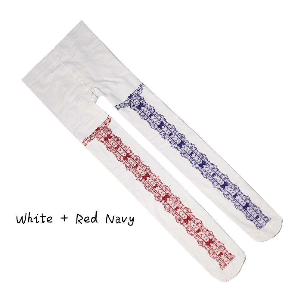 【IN STOCK】LovelyLota Original Design 120D Velvet Pantyhose - Maiden's Aspiration Bow Print Lolita Tights for Girls