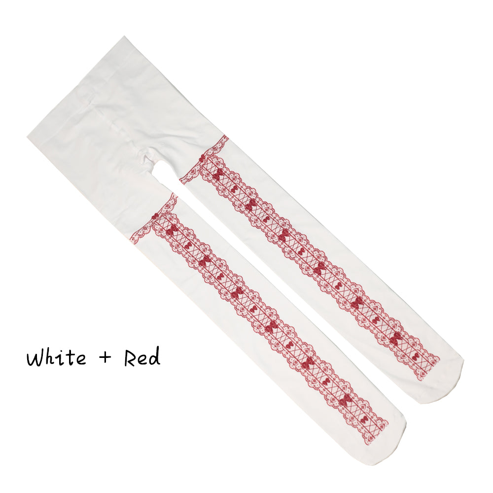 【IN STOCK】LovelyLota Original Design 120D Velvet Pantyhose - Maiden's Aspiration Bow Print Lolita Tights for Girls